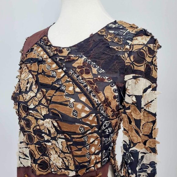 Punky Girl Brown Multi Print Distressed Beaded Top - Picture 5 of 15